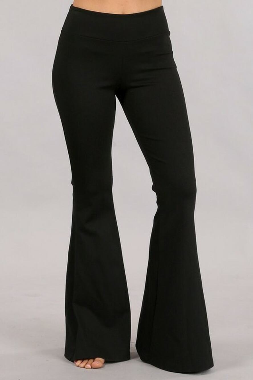 Chatoyant Ponte Flare Bell Bottoms with Pockets Black Medium
